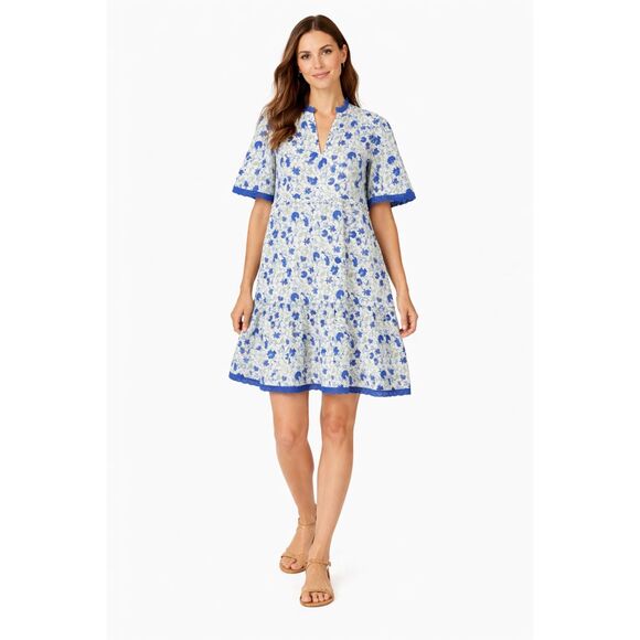 Tuckernuck Dresses & Skirts - Tuckernuck Blue Linen Blend Dress XL Lace Trim Midi Preppy Summer